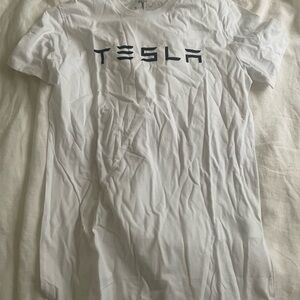 Tesla White Tee with Black Logo